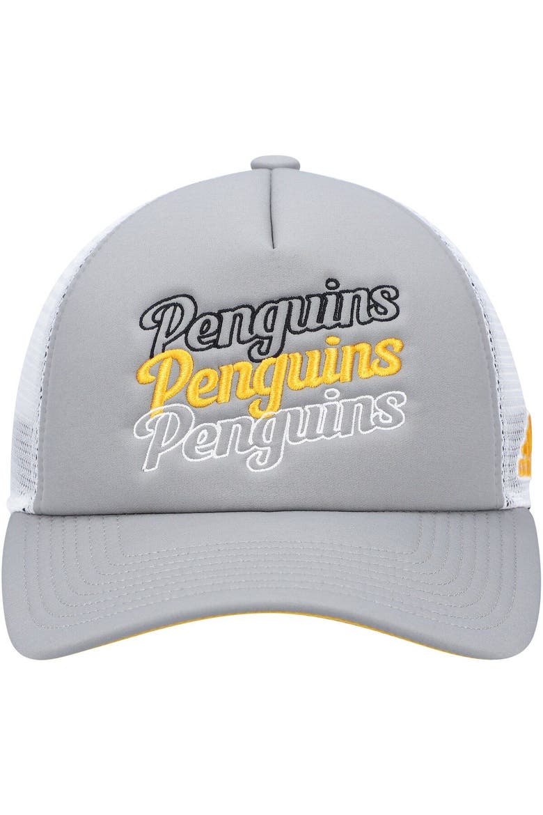 Women's adidas Gray/White Pittsburgh Penguins Foam Trucker Snapback Hat, Alternate, color, Gray