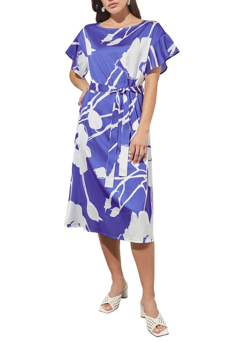 Floral Crêpe de Chine Dress, Main, color, SAPH SEA/ WHT