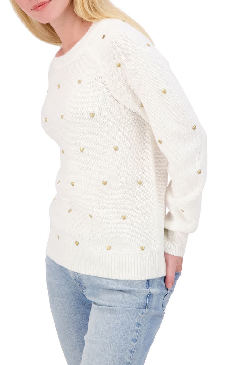 Heart Stud Crewneck Sweater, Alternate, color, MARSHMALLOW