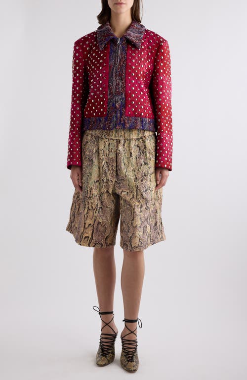 Shop Dries Van Noten Vurano Studded Mixed Media Jacket In Fuchsia