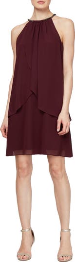SLNY Embellished Neck Chiffon Ruffle Dress Nordstrom