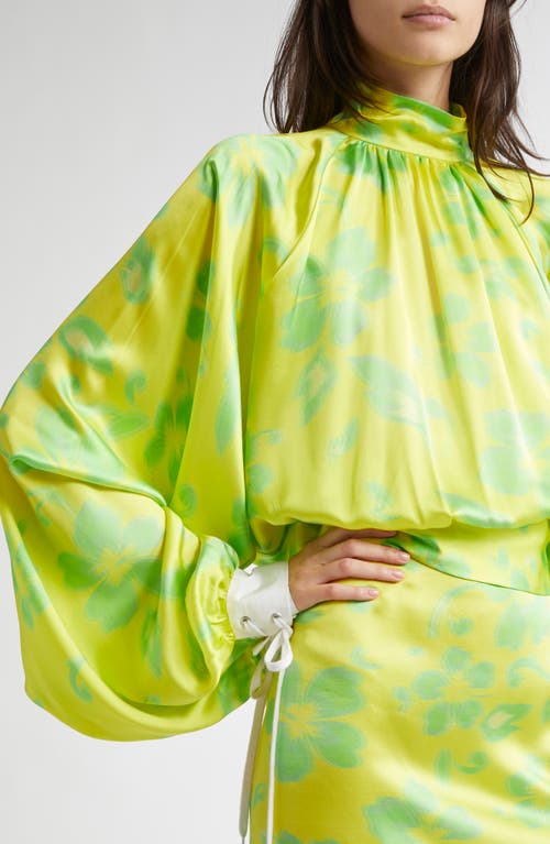 Shop Julie Kegels Tracy Floral Raglan Sleeve Silk Top In Yellow