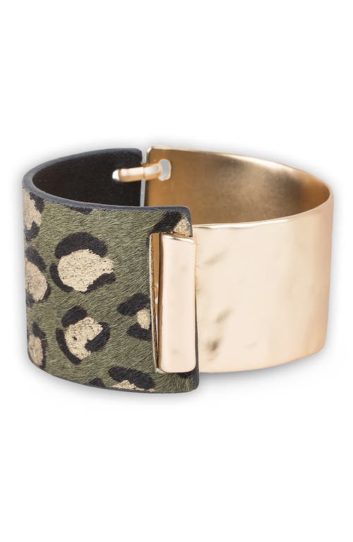 Saachi Leopard Print Genuine Calf Hair Cuff Bracelet In Green