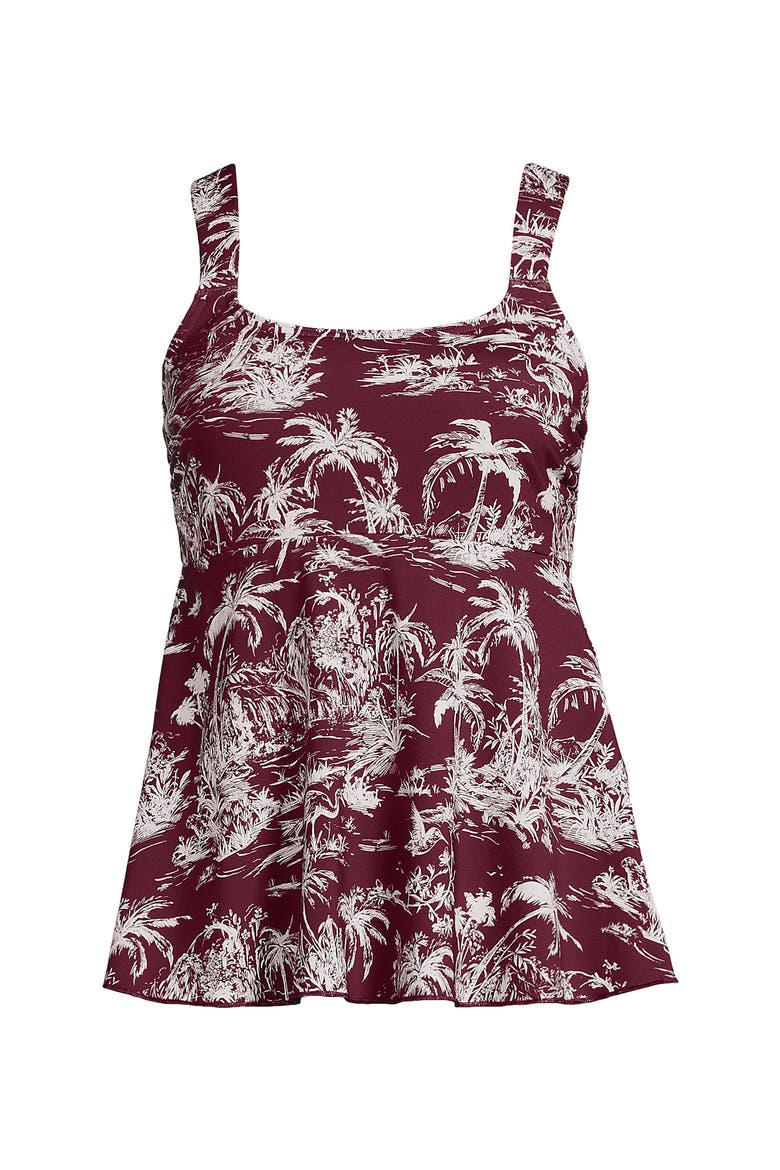 D-Cup Flutter Scoop Neck Tankini Top Comfort Adjustable Straps, Alternate, color, Burgundy Island Scenic