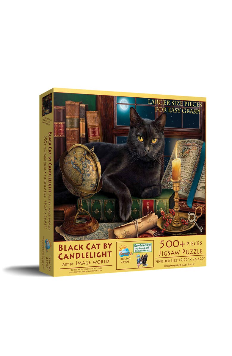 Sunsout Black Cat by Candlelight 500 piece Jigsaw Puzzle for Adults Large Pieces, Main, color, Multicolor