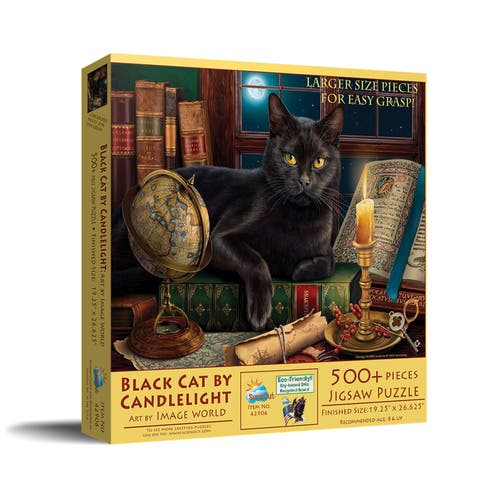 Black Cat by Candlelight 500 piece Jigsaw Puzzle for Adults Large Pieces
