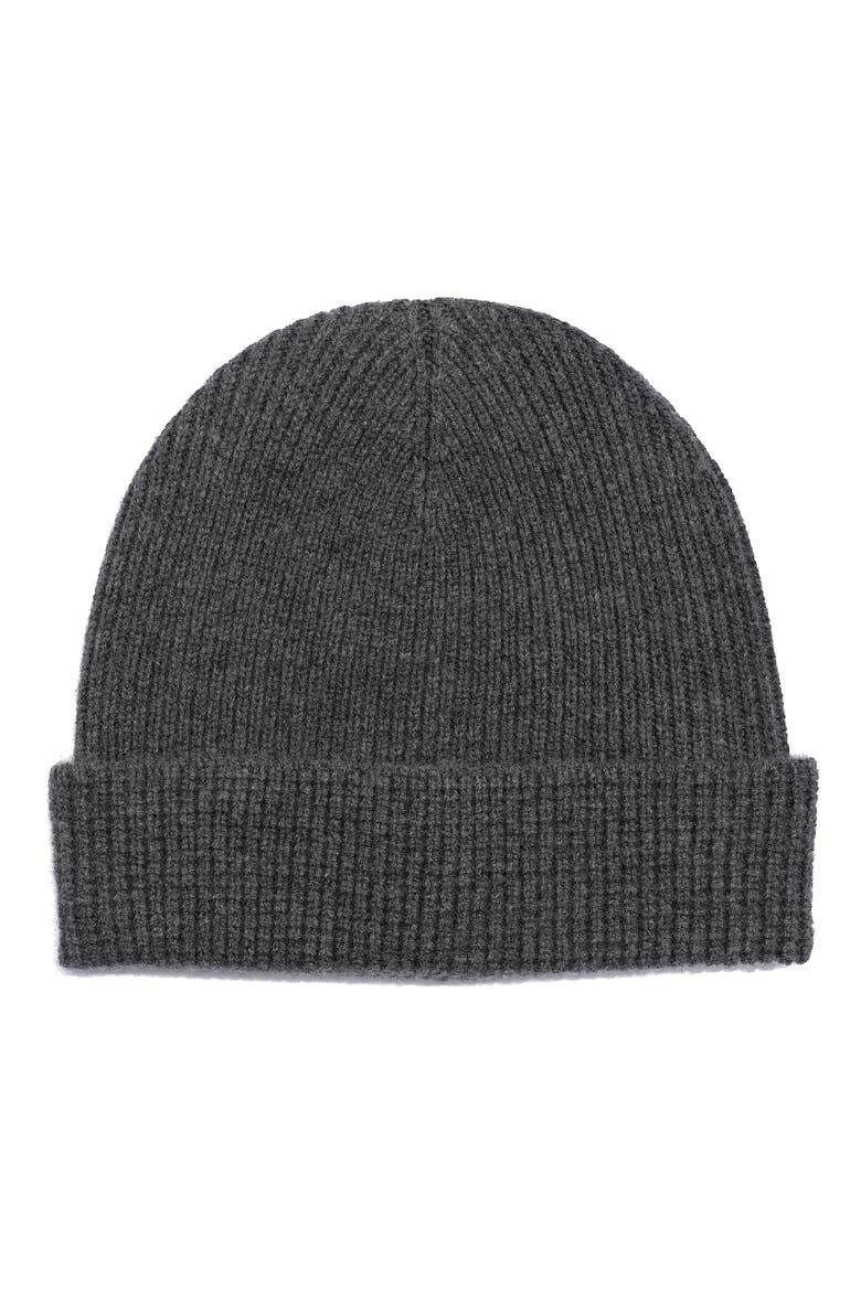 Cashmere Mixed Stitch Beanie, Main, color, Charcoal