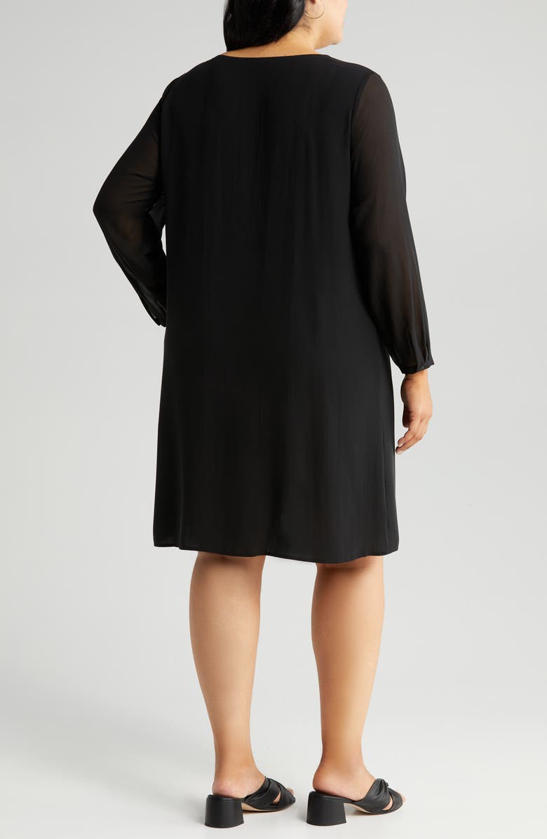 Eileen Fisher Sheer Long Sleeve Silk Georgette Dress, Alternate, color, 