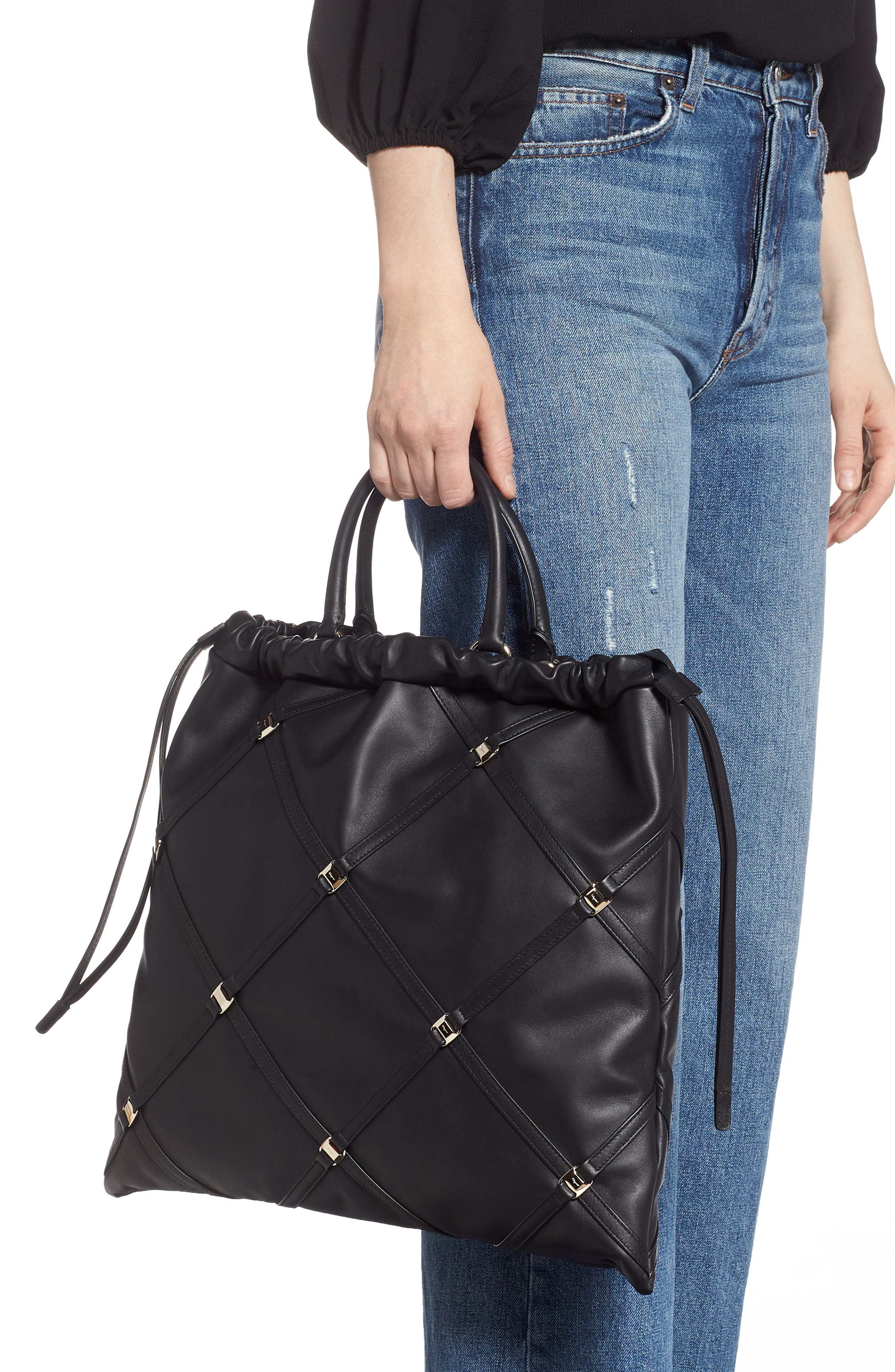 FERRAGAMO Salvatore Ferragamo Vara Caged Calfskin Leather Tote, Alternate, color, 