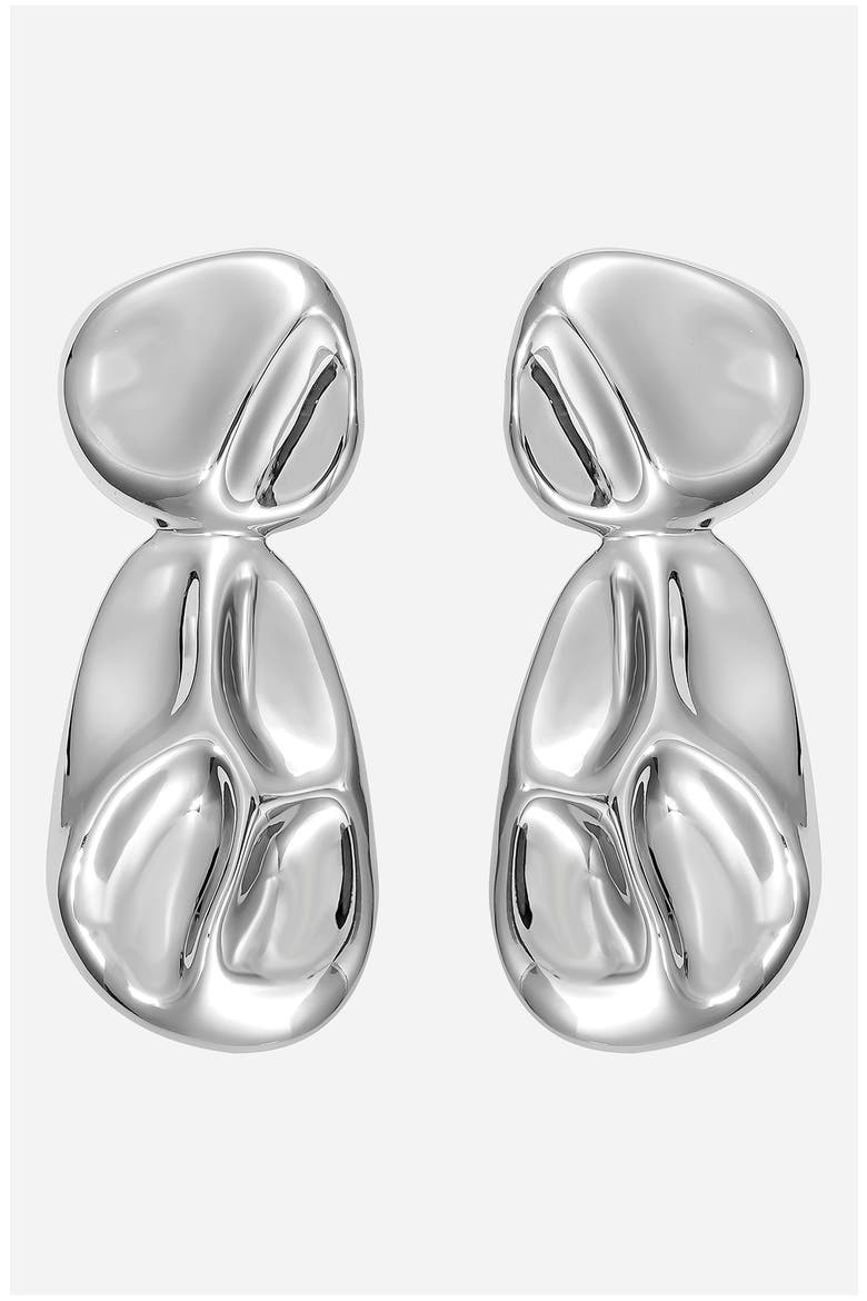 White Rhodium Plated Pebble Drop Earrings, Alternate, color, WHITE RHODIUM