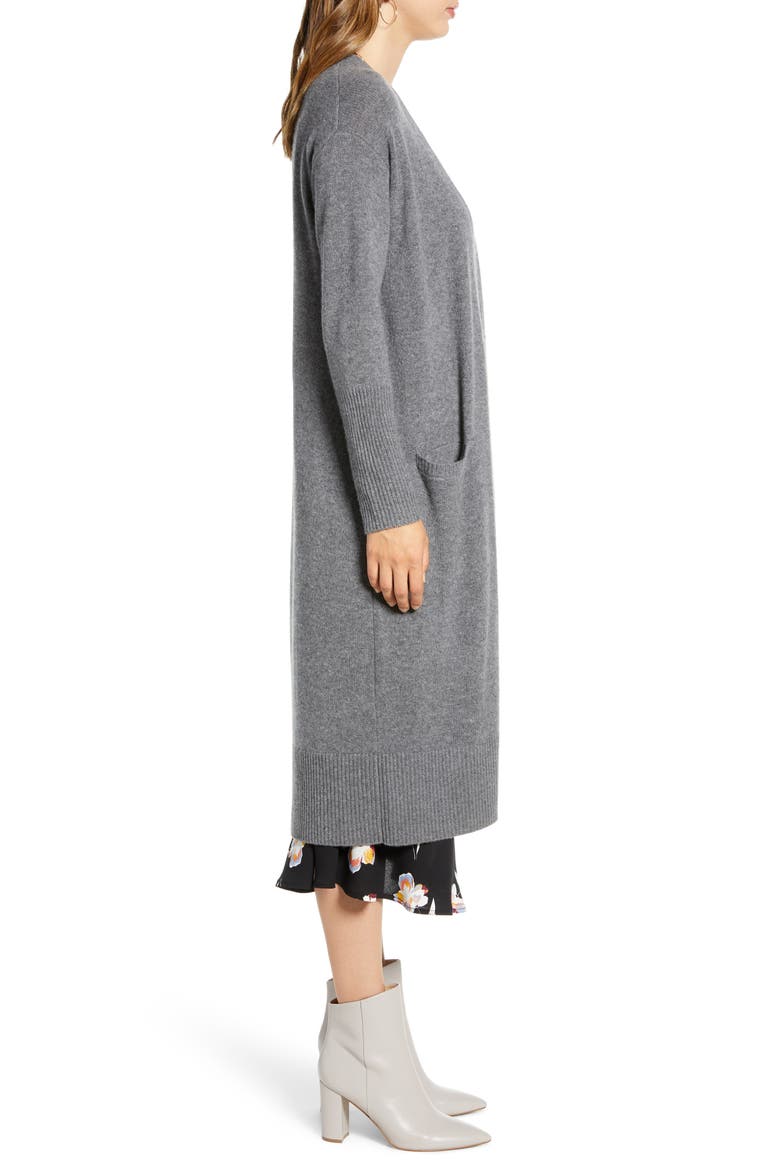Wool & Cashmere Long Cardigan, Alternate, color, HEATHER DARK GREY