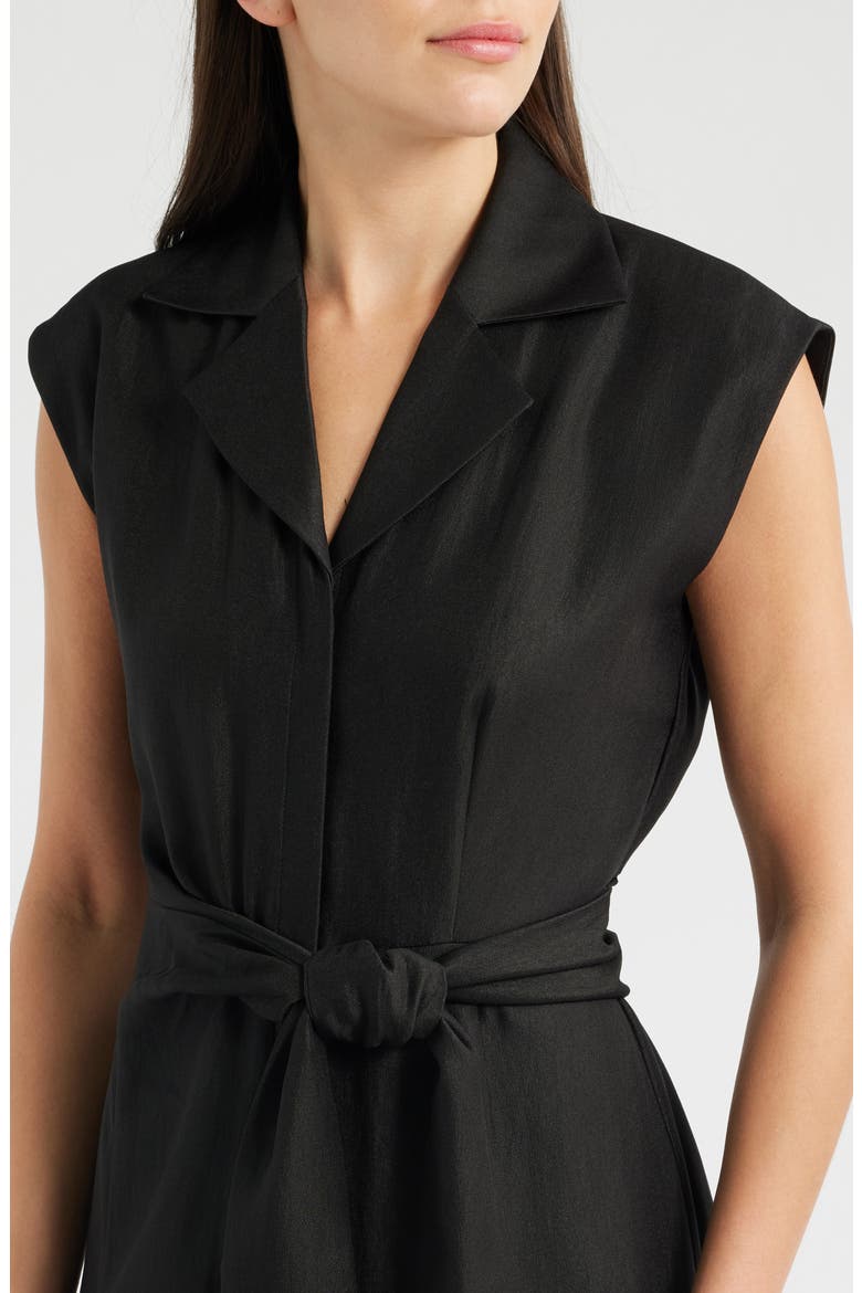 Notch Collar Sleeveless Midi Dress, Alternate, color, BLACK