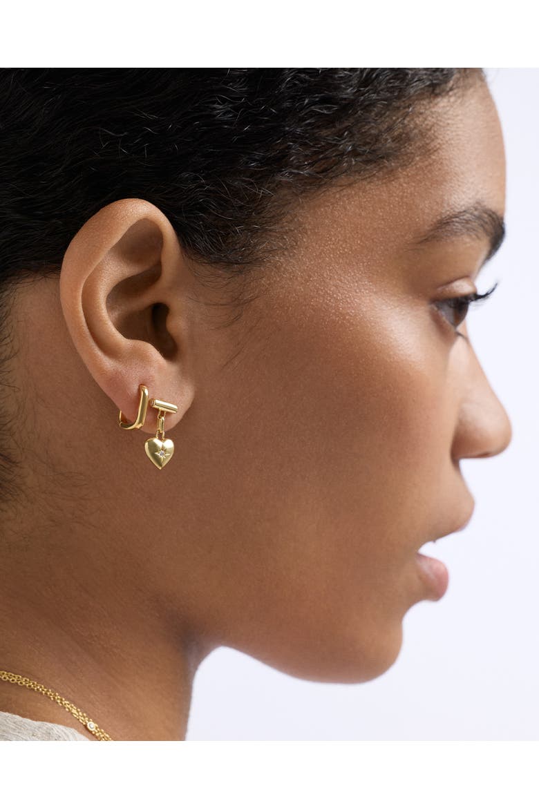 Gold Biography Heart Stud Drop Earrings, Alternate, color, Gold