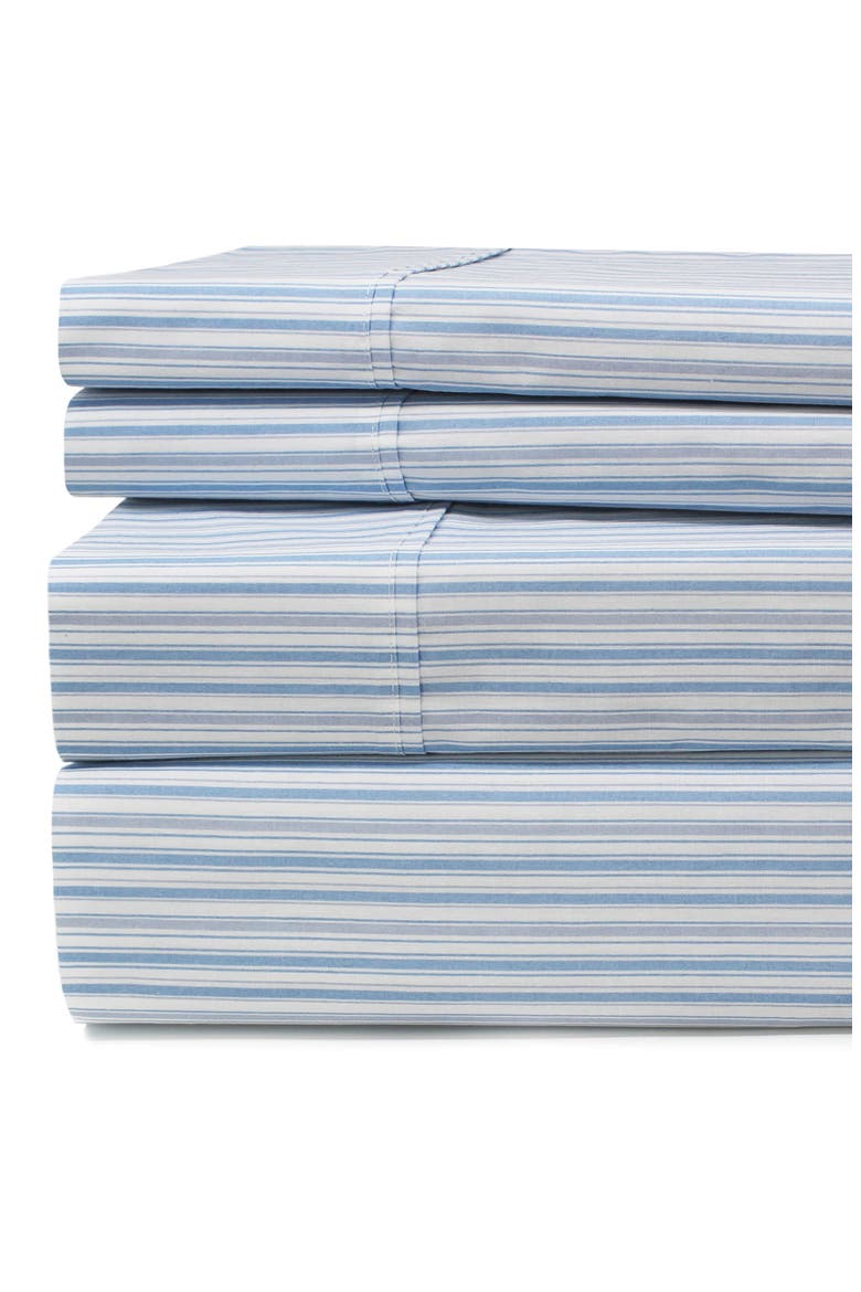 Percale Stripe 200 Thread Count Sheet Set, Main, color, BLUE