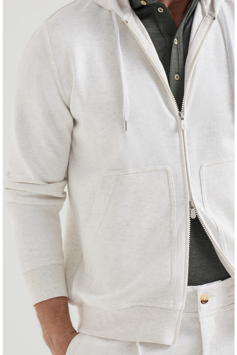 Techno cotton French terry double cloth hooded sweatshirt with zipper, Alternate, color, White