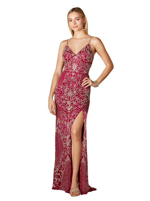 Fit and flare red maxi prom chiffon dress 4987