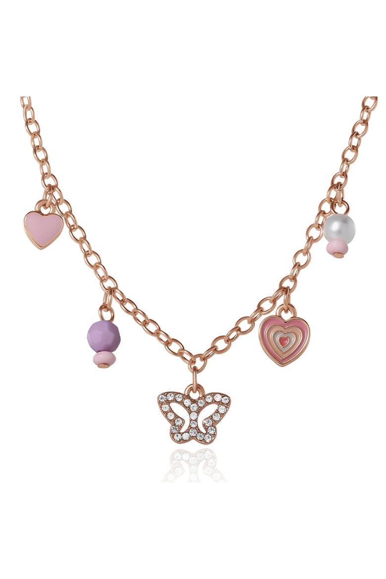 Kids Heart Charm Necklace and Earrings Set, Alternate, color, gold, pink