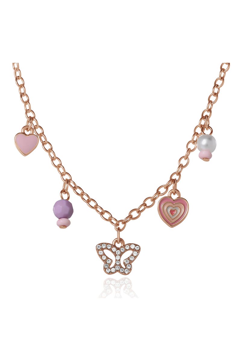 Jessica Simpson Kids Kids Heart Charm Necklace and Earrings Set, Alternate, color, Gold, Pink