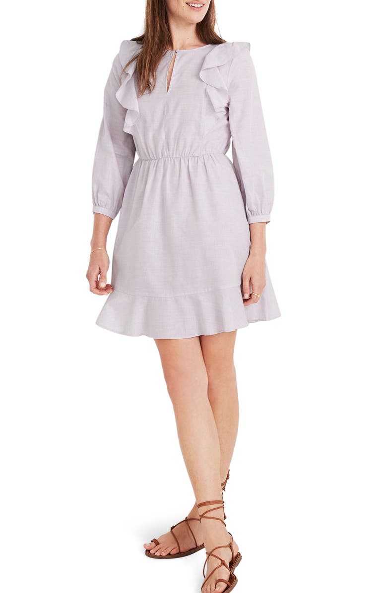 Madewell Ruffle-Shoulder Minidress, Main, color, 