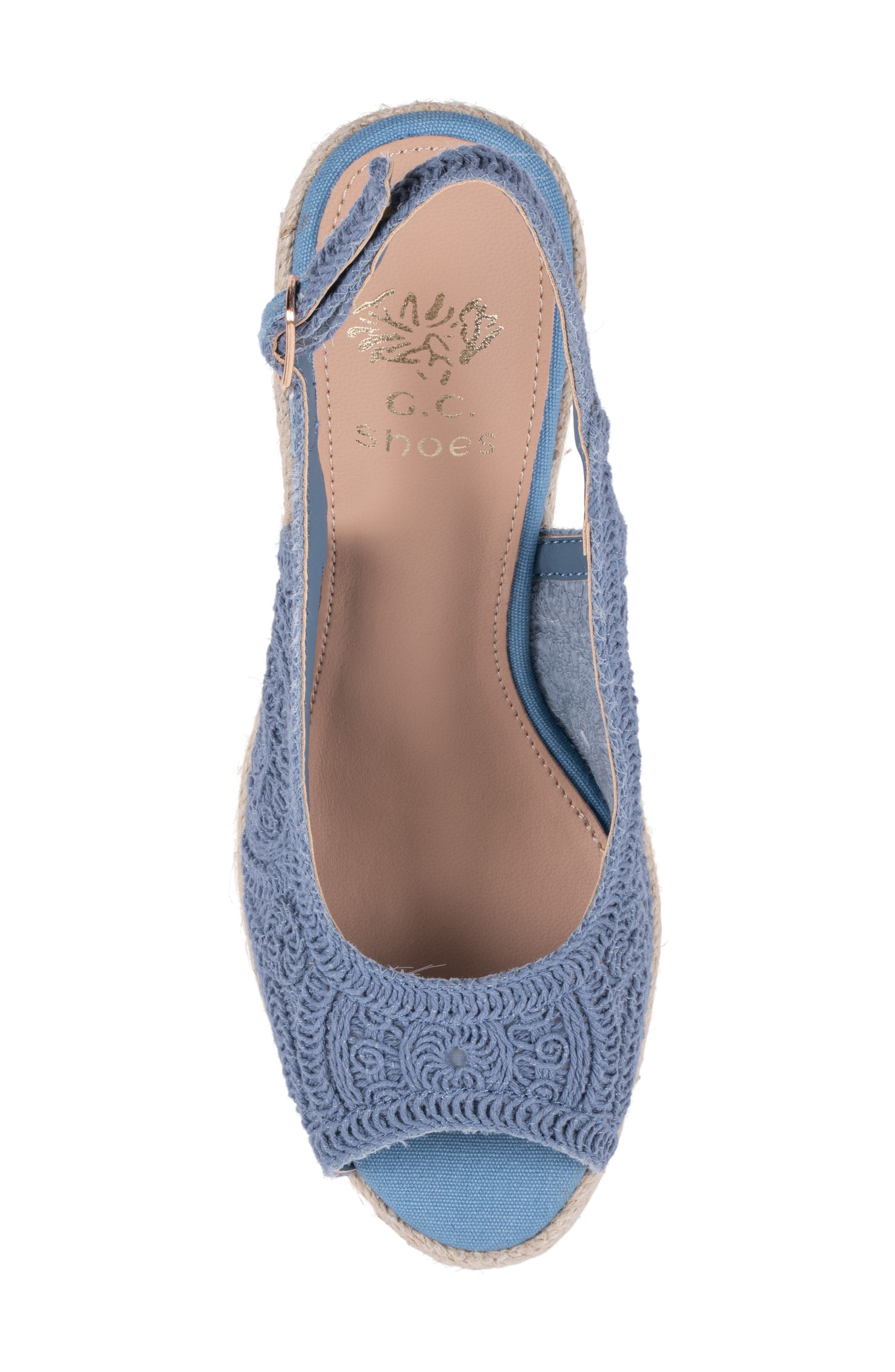 Bowery Lace Espadrille Wedge Slingback Sandal, Alternate, color, BLUE