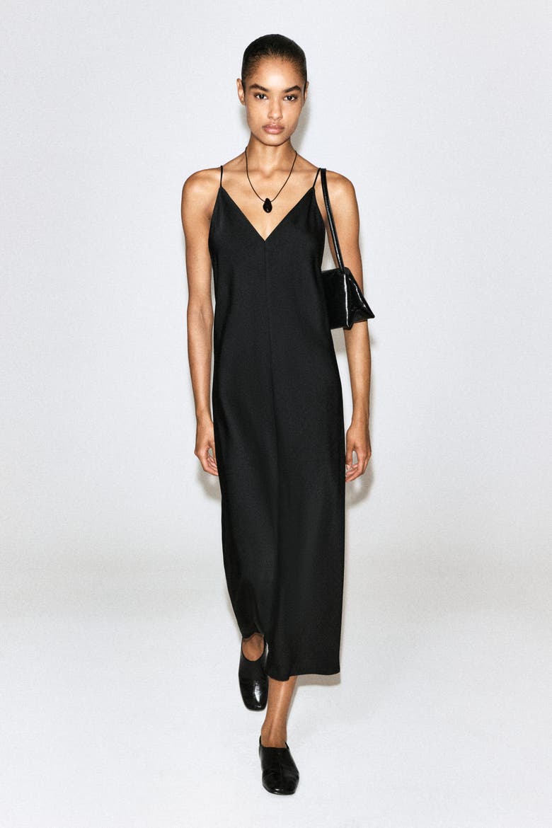 Crepe Midi Slip Dress, Main, color, BLACK