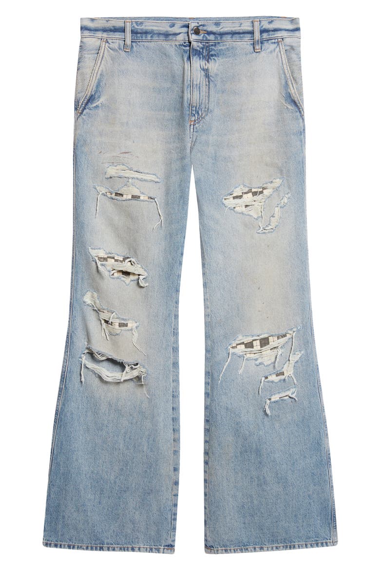 Checkered Rip & Repair Bootcut Jeans, Alternate, color, AGED INDIGO