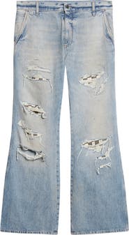 AMIRI Checkered Rip & Repair Bootcut Jeans
