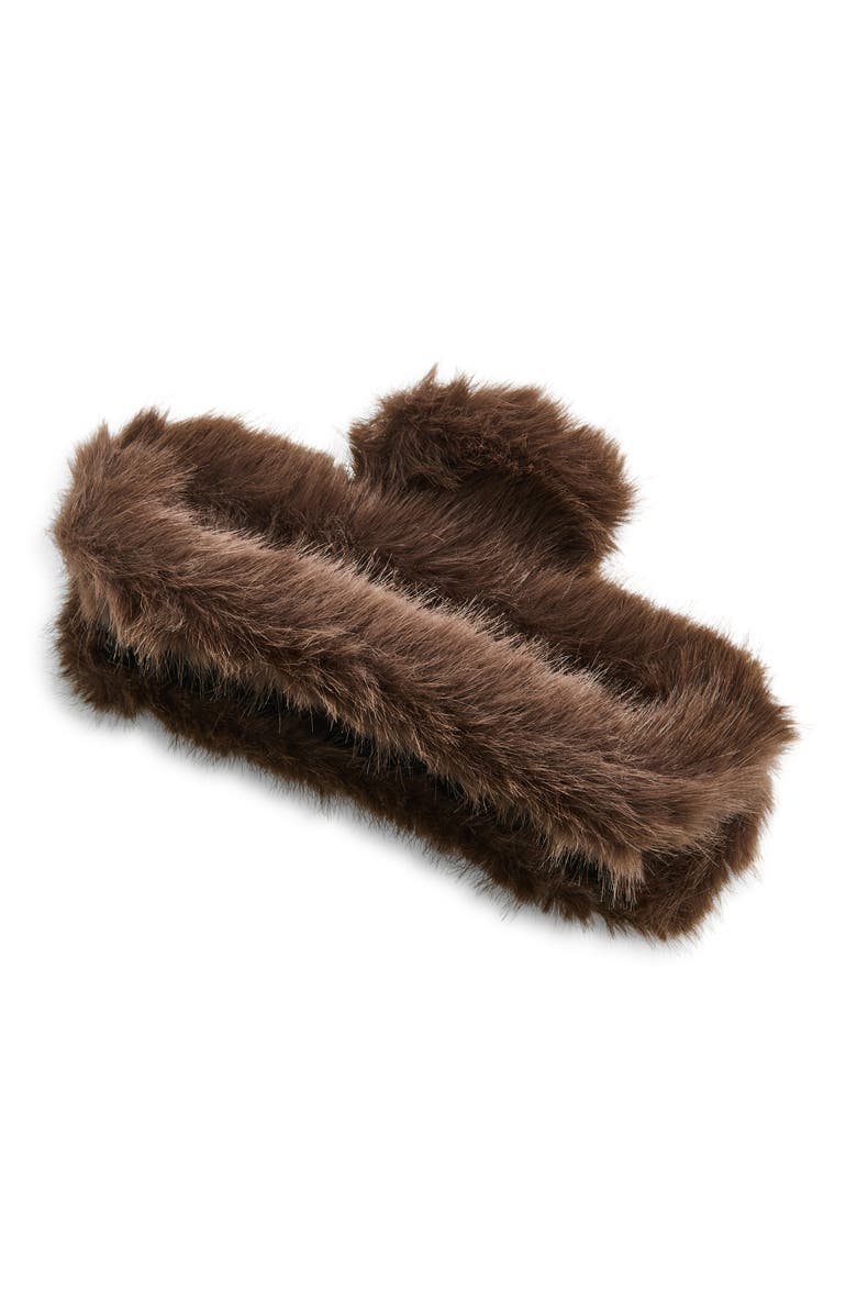 Tasha Faux Fur Jaw Clip, Main, color, Brown