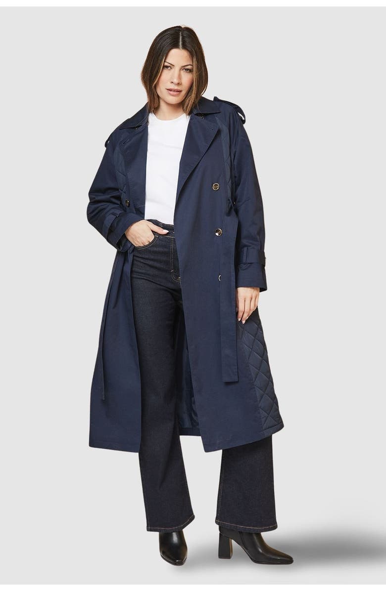 Wallis Padded Belted Trench Coat, Main, color, Navy