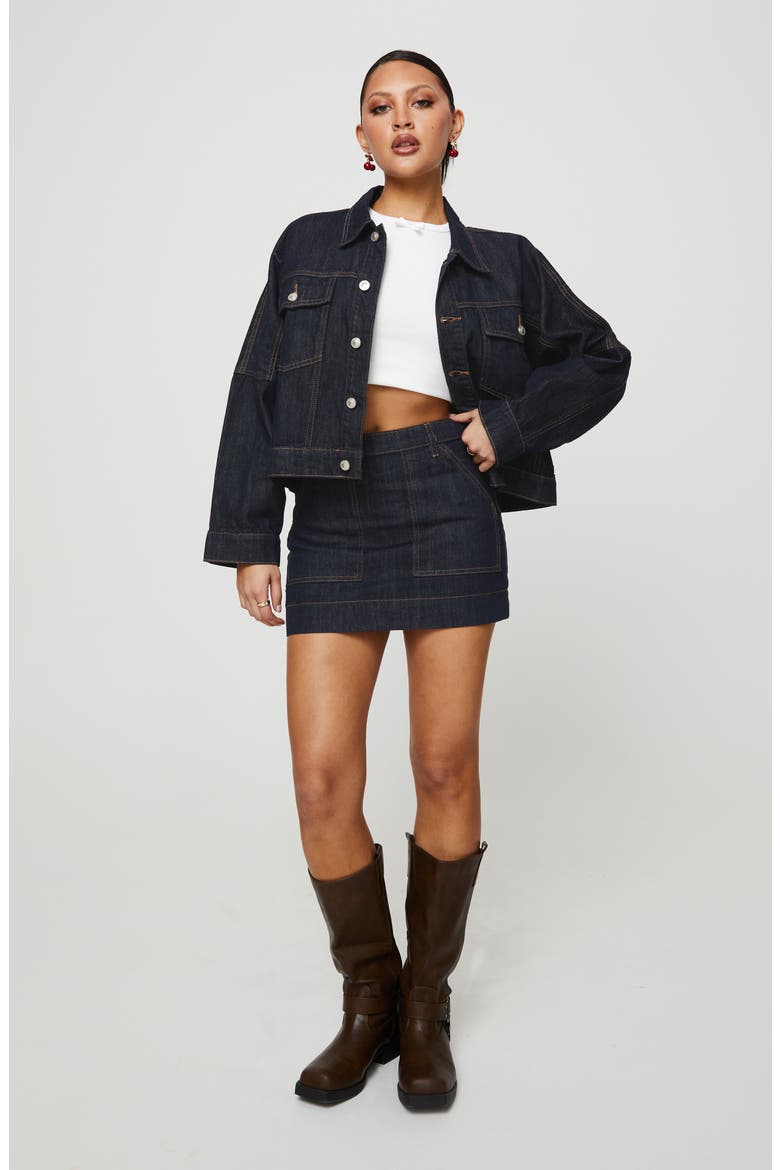 Hughes Patch Pocket Denim Miniskirt, Alternate, color, BLUE