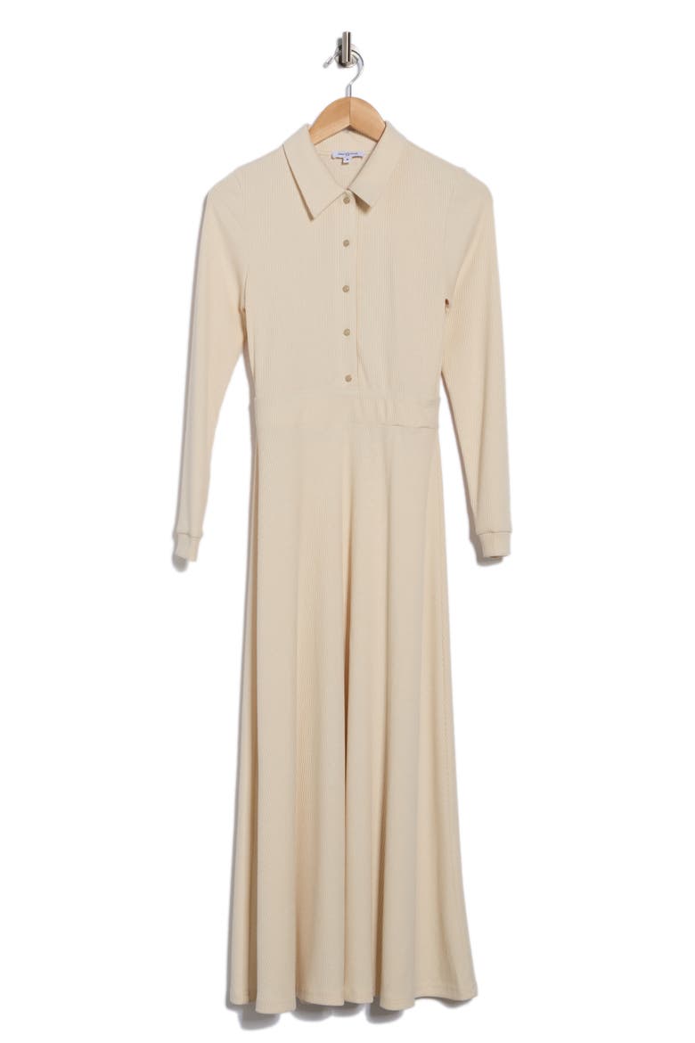 Raya Long Sleeve Rib Midi Dress, Alternate, color, IVORY