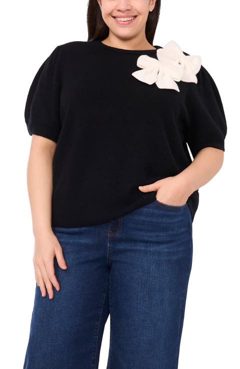 Bow Appliqu Short Sleeve Sweater