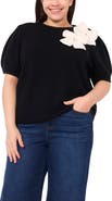 CeCe Bow Appliqu Short Sleeve Sweater