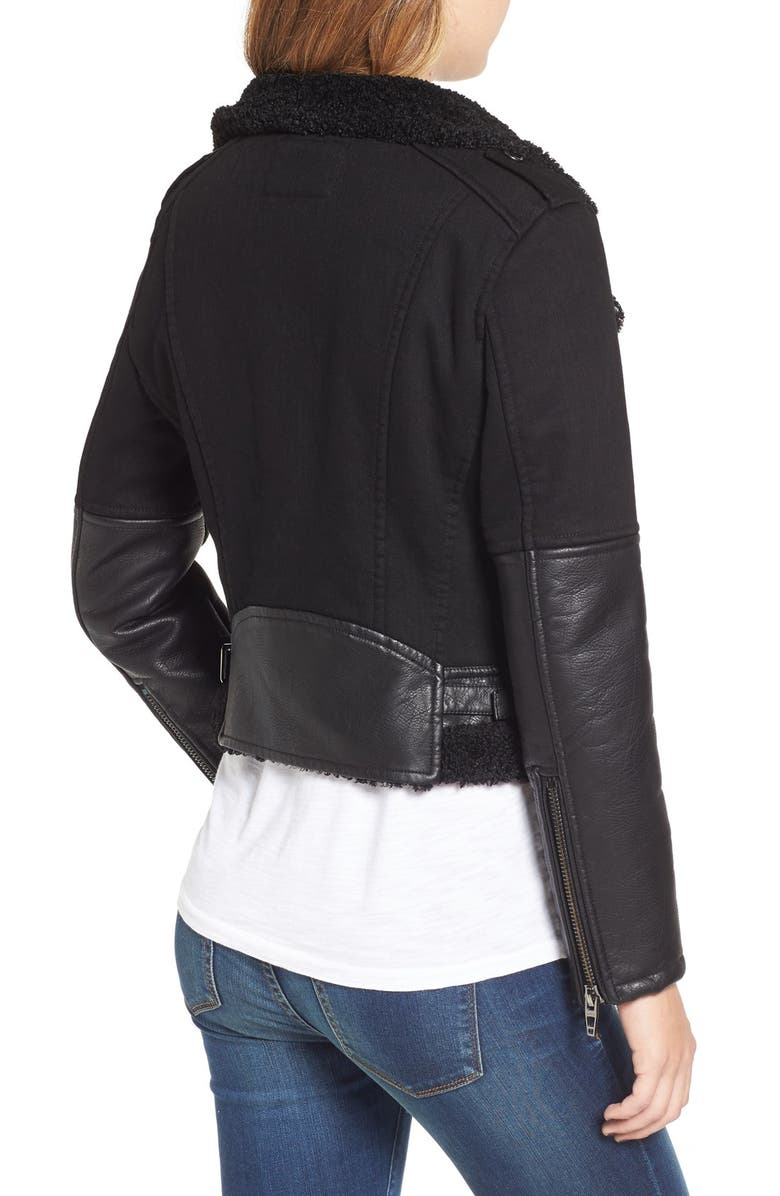 BLANKNYC Faux Leather & Denim Moto Jacket with Faux Shearling Lining, Alternate, color, 
