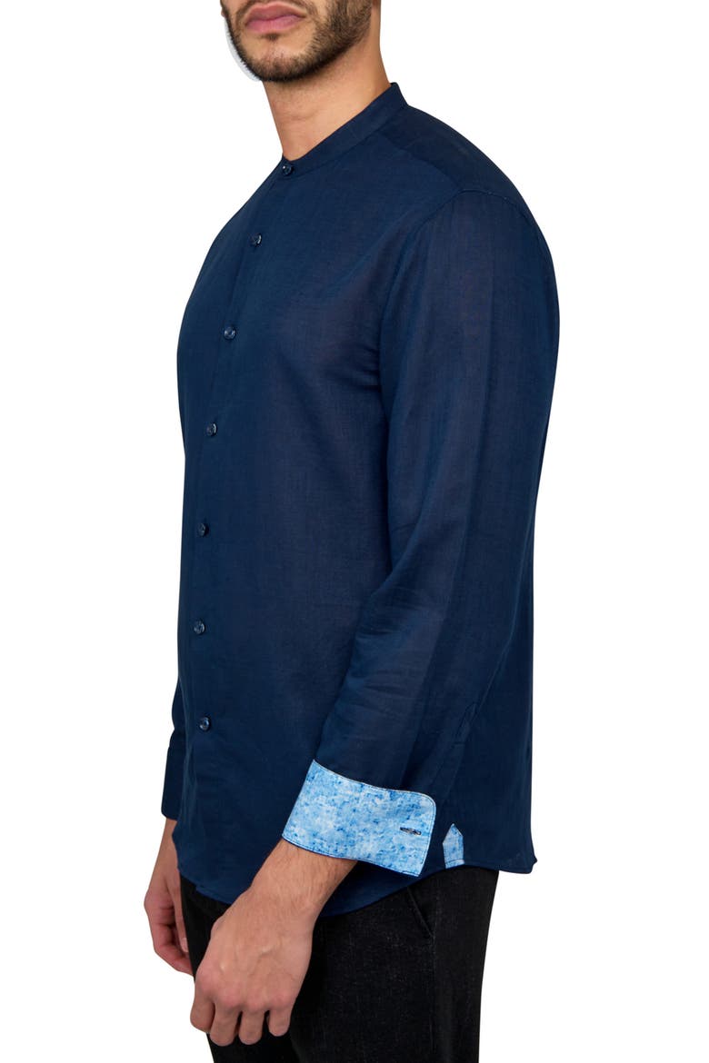 Slim Fit Solid Linen Cotton Long Sleeve Shirt, Alternate, color, NAVY