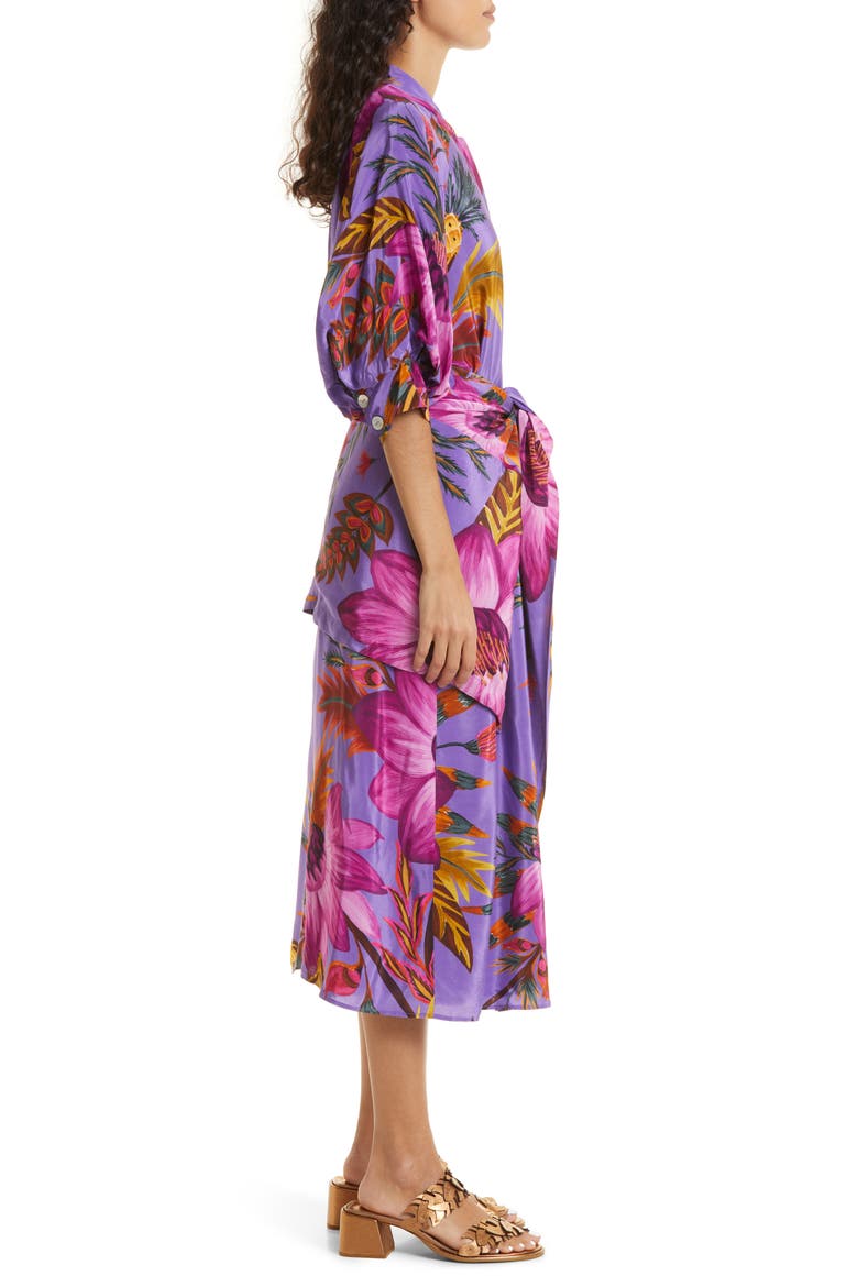 Floral Balloon Sleeve Shirtdress, Alternate, color, PURPLE