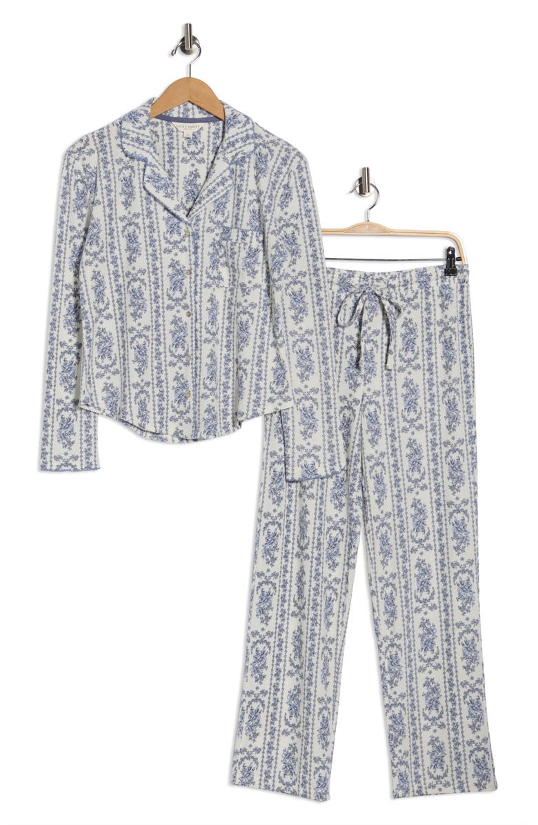 Laura Ashley Ivory Floral Brushed Waffle Long Pajamas, Alternate, color, Ivory Floral