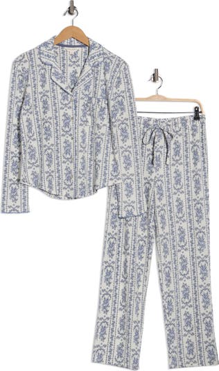 Ivory Floral Brushed Waffle Long Pajamas