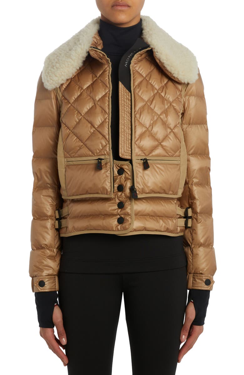 Moncler Grenoble Chaviere Quilted Down Jacket with Genuine Shearling Trim, Alternate, color, 