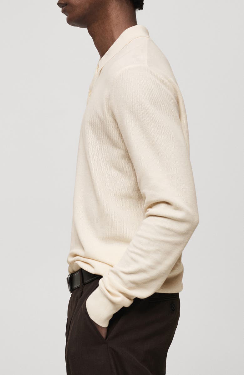 MANGO Long Sleeve Mesh Polo, Alternate, color, Off White