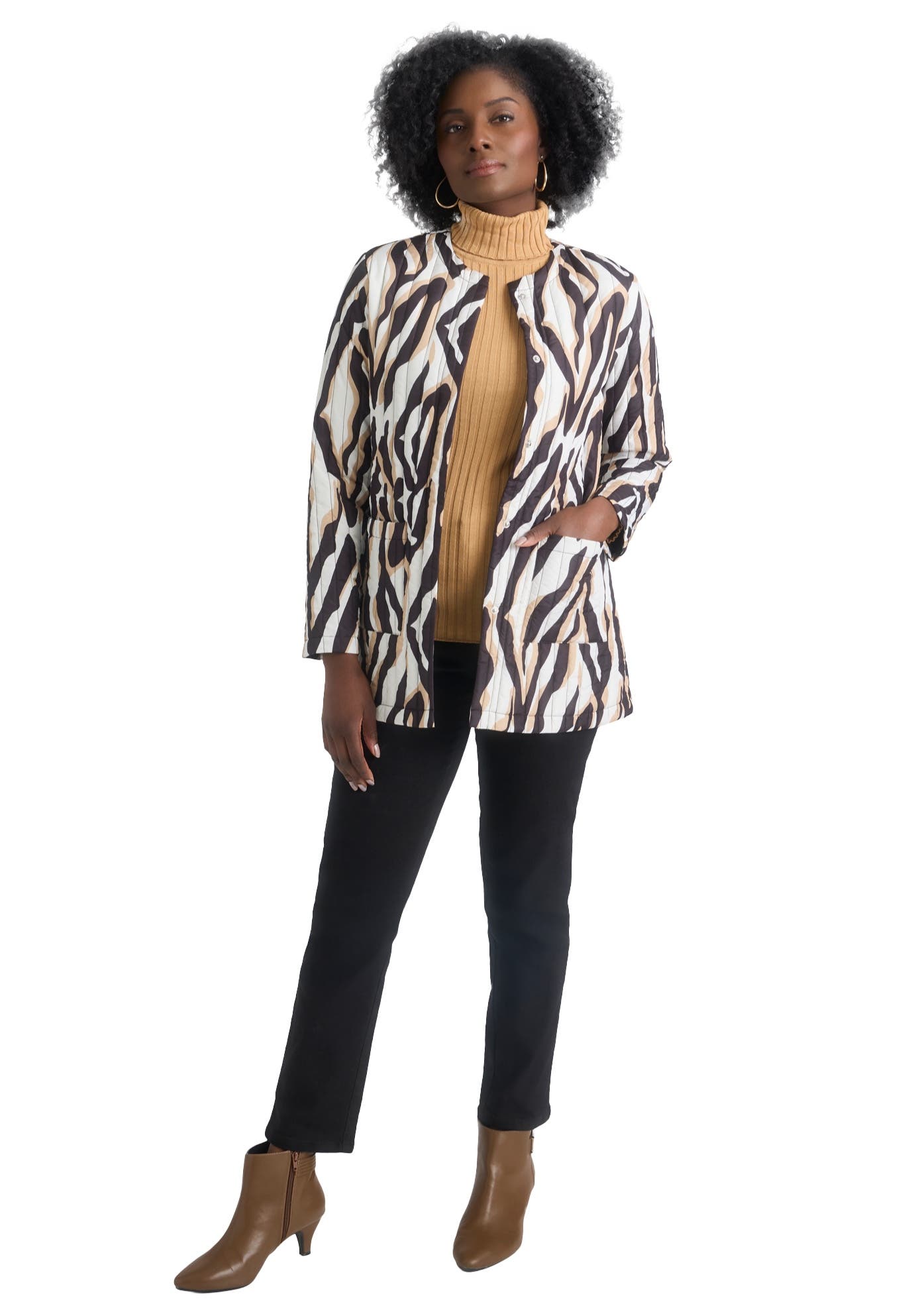 Collarless Quilted Jacket