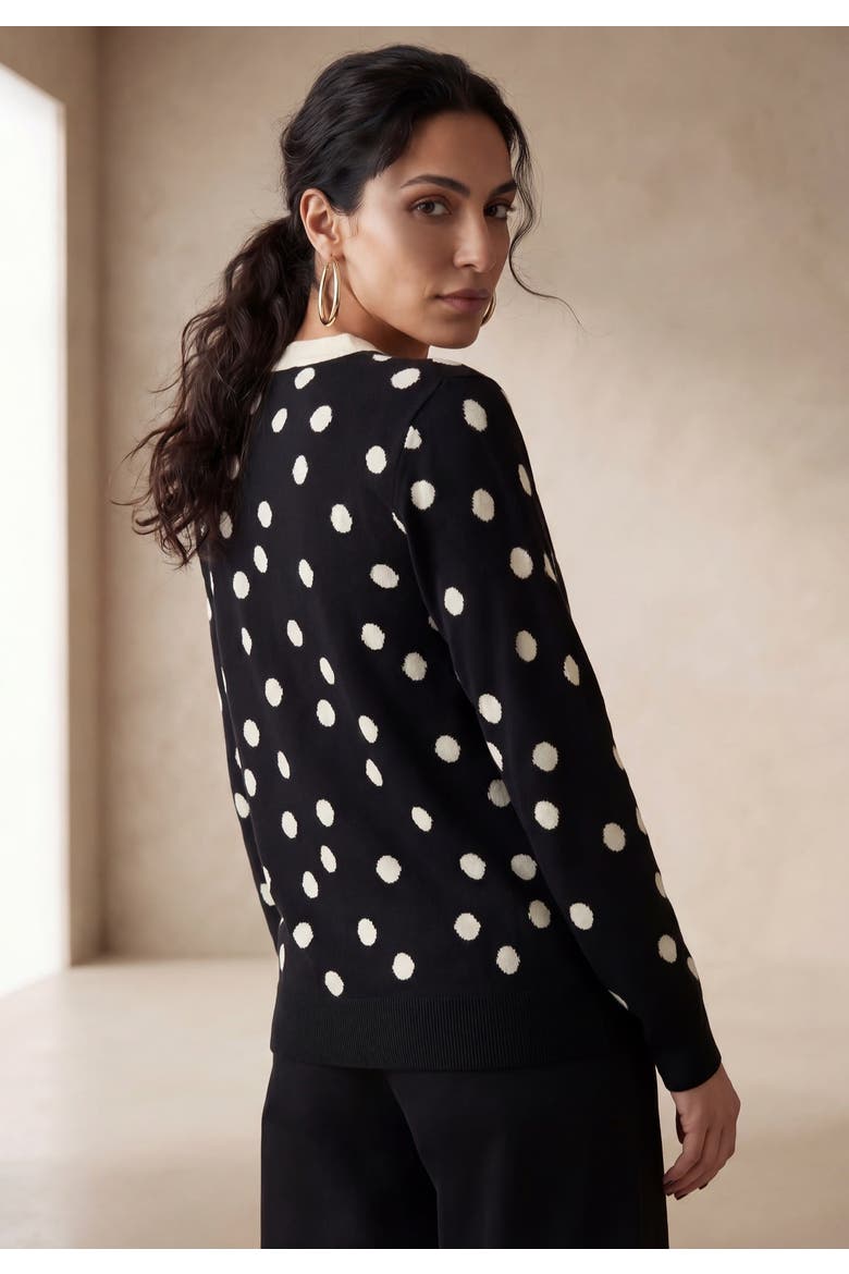Tie Neck Sweater, Alternate, color, BLACK IVORY SCATTER DOT