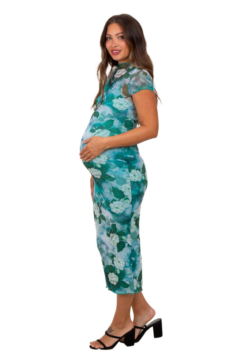 Floral Mesh Overlay Fitted Maxi Dress, Alternate, color, Green
