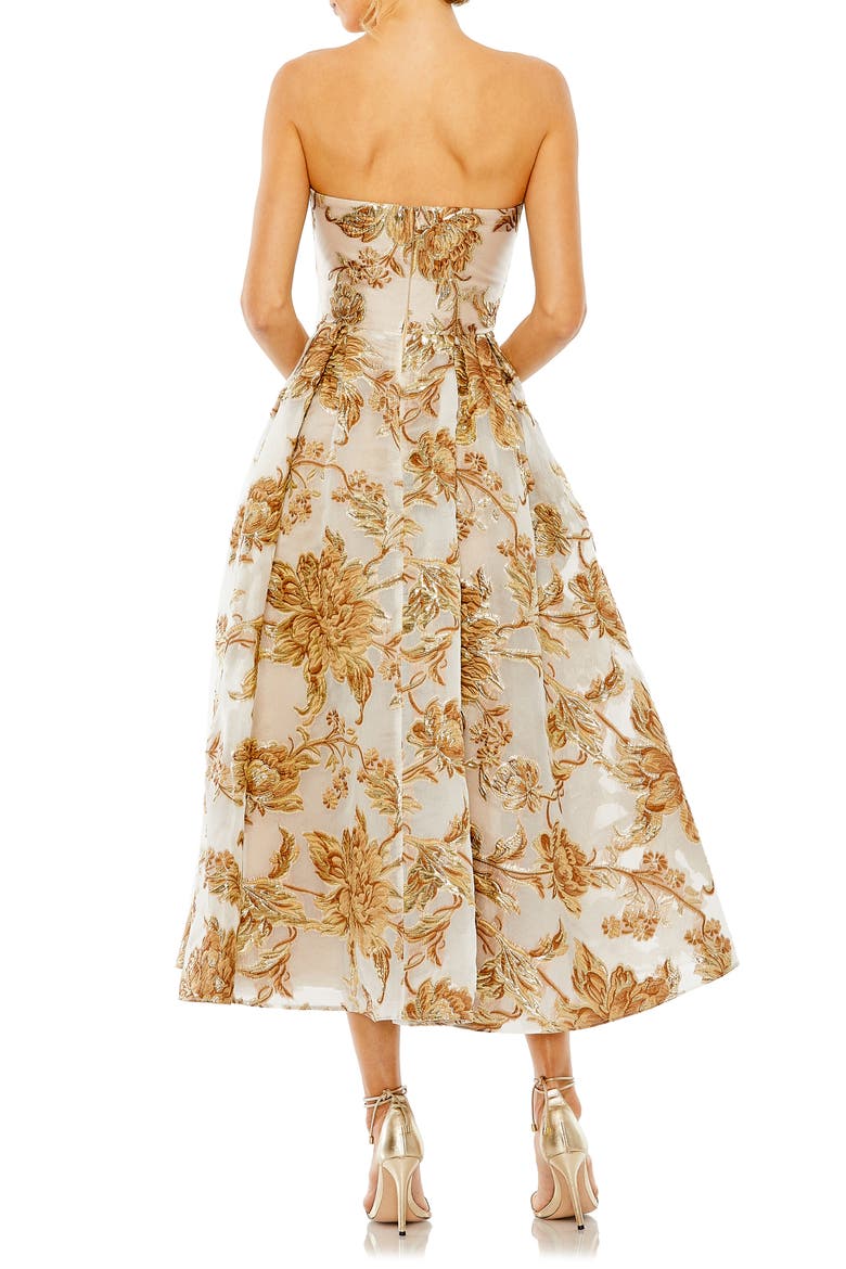 Women's Strapless Brocade Midi Dress with Pockets, Alternate, color, BRONZE/BEIGE