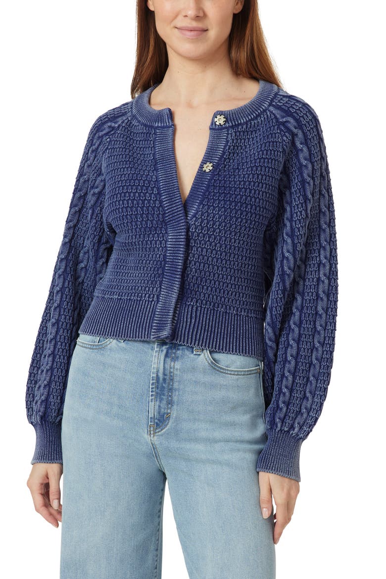 Washed Cotton Blend Cable Cardigan, Alternate, color, INDIGO BLUE