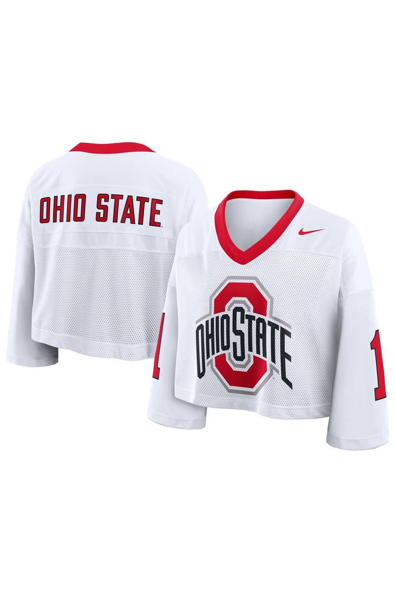 Women's Nike White Ohio State Buckeyes Oversized Logo Cropped Fashion Jersey, Main, color, White