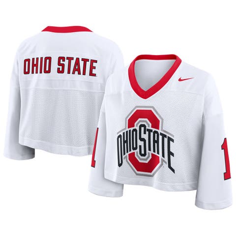 Women's Nike White Ohio State Buckeyes Oversized Logo Cropped Fashion Jersey