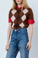 MANGO Argyle Short Sleeve Sweater