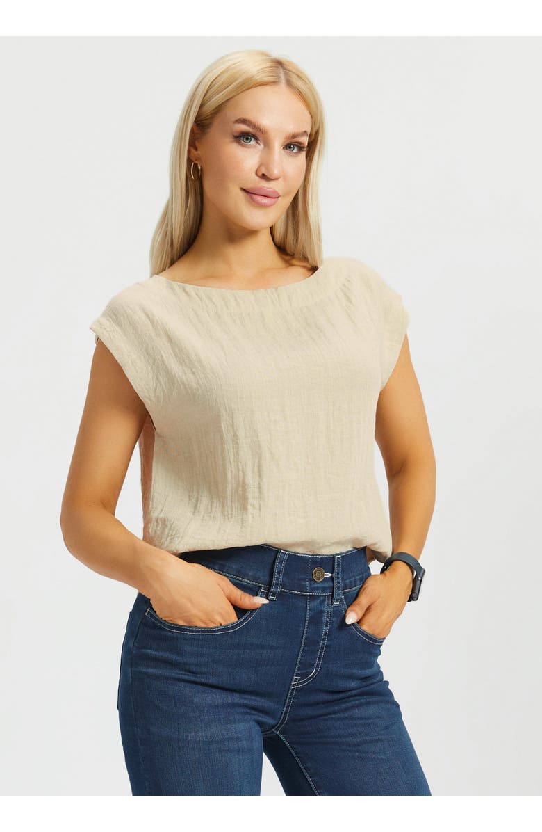 Betabrand Drift Boat Neck Tee Linenette, Alternate, color, Stone