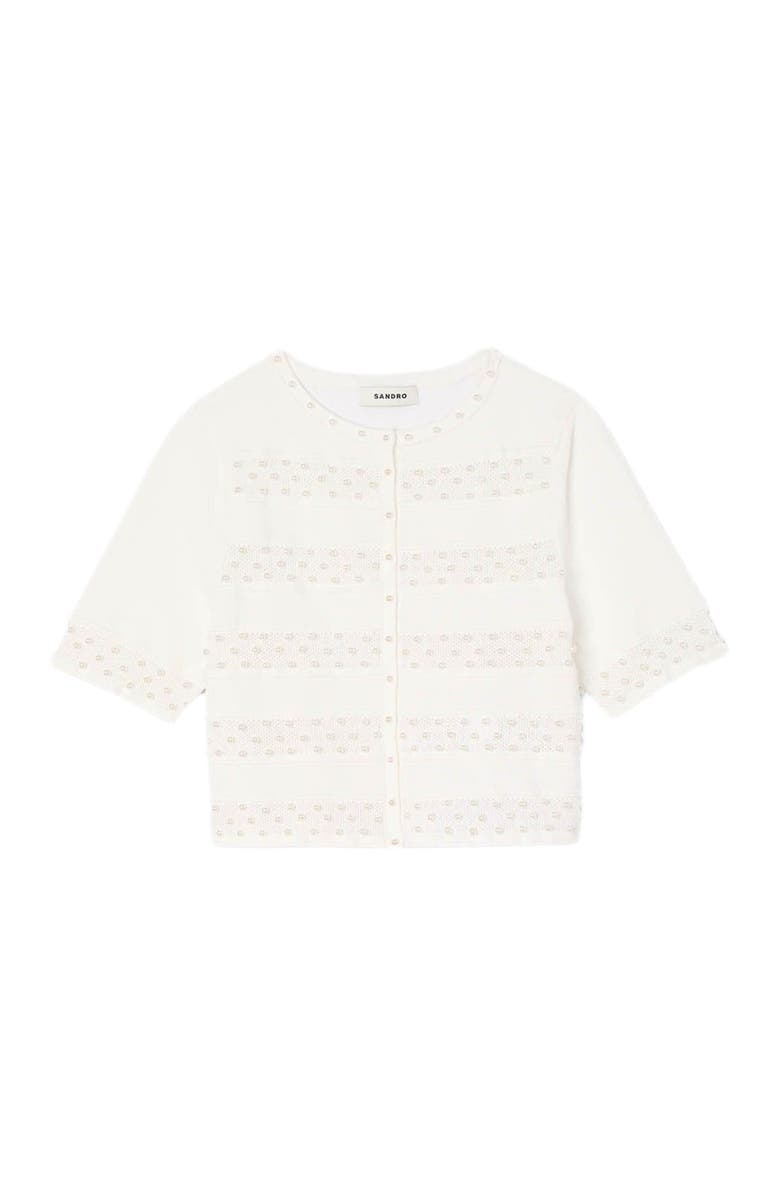 SANDRO Fine knit cropped beaded cardigan, Alternate, color, Ecru